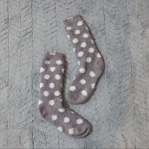 💙VS PINK Gray and Blue Polka Dot Fuzzy Socks💙
